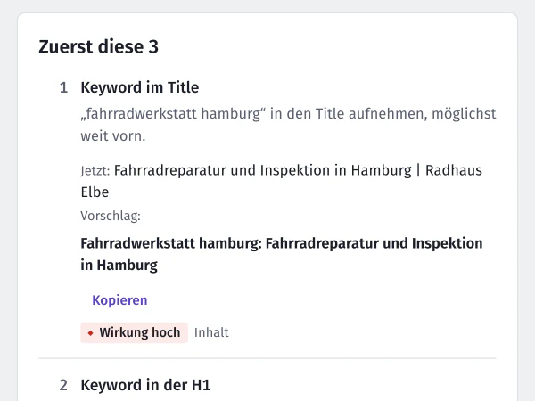 „Zuerst diese 3“ mit einem Vorschlag zum Kopieren